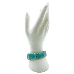 Vintage Turquoise & Gold Tone Enamel Bangle Bracelet